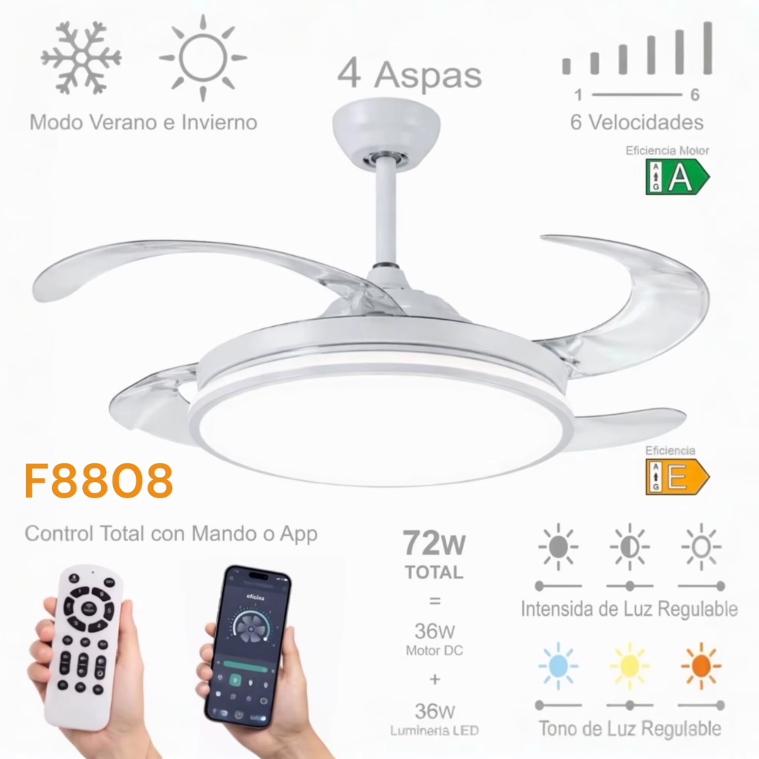 Ventilador de Techo Inteligente con Luz LED
